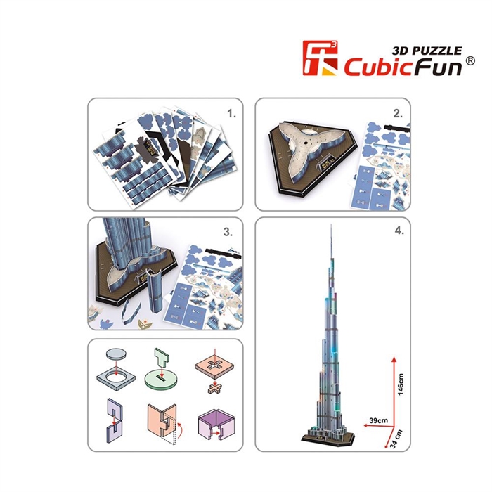 Cubic Fun 3D 136 Parça Led Puzzle Burç Halife Binası - Dubai (Led