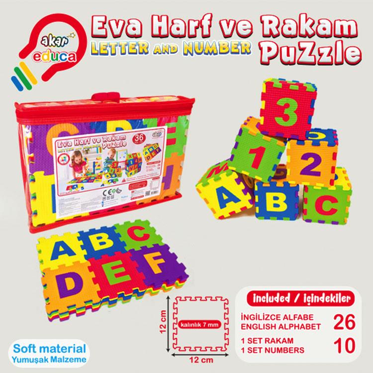 Akar Oyuncak 12 Cm 36 Parça Eva Harf Rakam Puzzle
