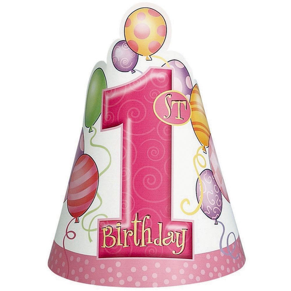 First Birthday Balon Pembe Külah Şapka