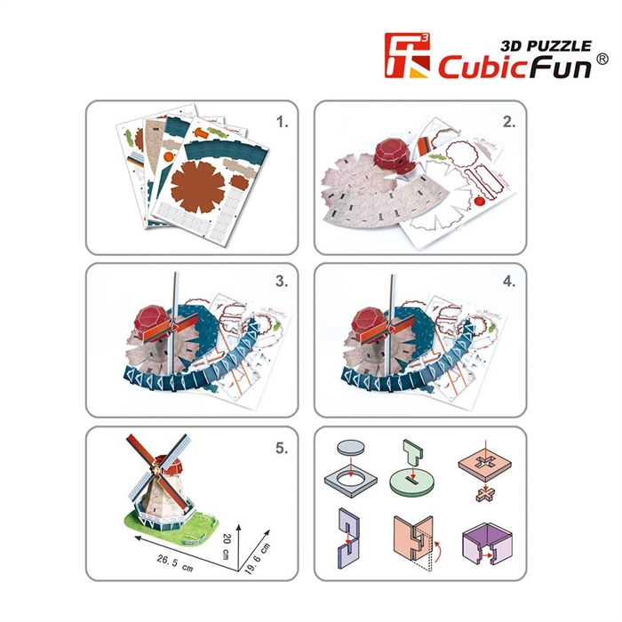 Cubic Fun 3D 45 Parça Puzzle Hollanda Değirmenleri