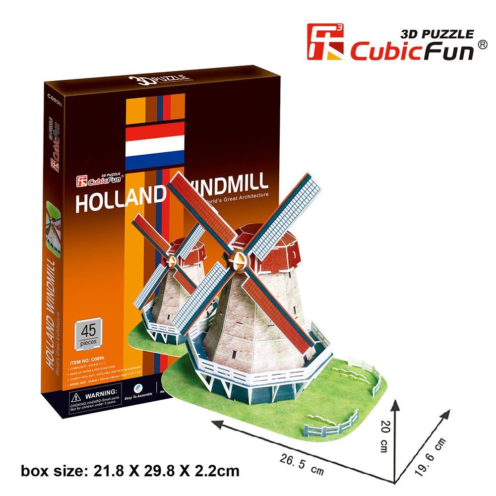 Cubic Fun 3D 45 Parça Puzzle Hollanda Değirmenleri