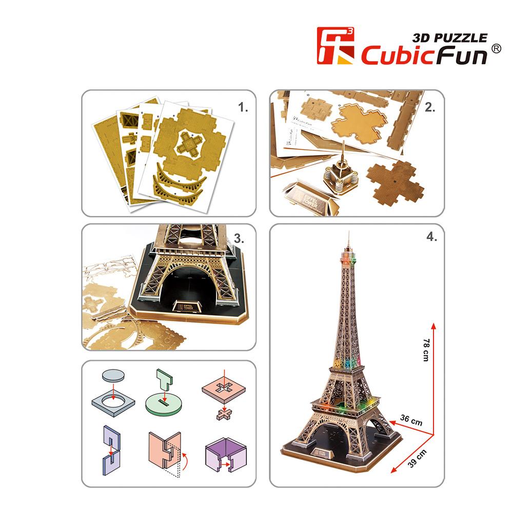 Cubic Fun 3D 82 Parça Puzzle Eiffel Kulesi - Fransa (Led Işıklı)