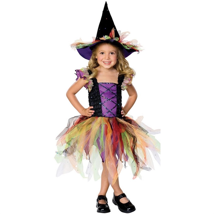 Renkli Cadı Kız Çocuk Kostümü 3-4 Yaş