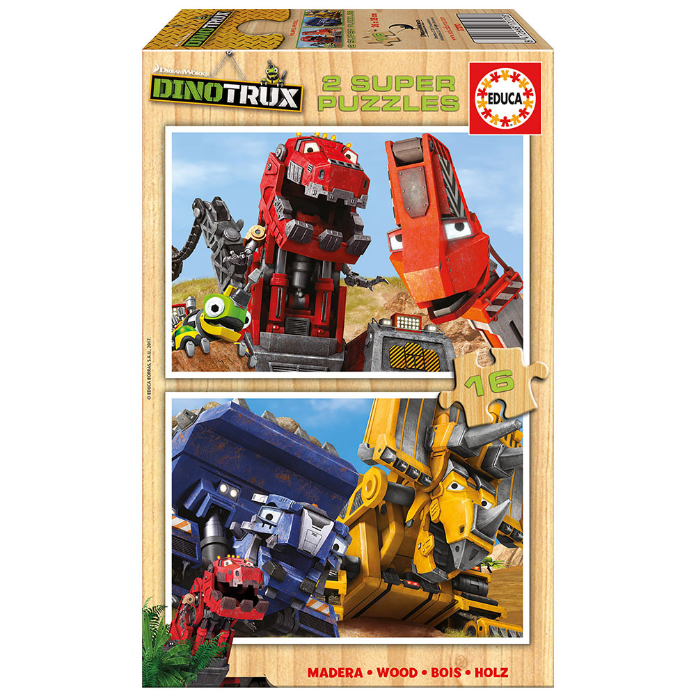Educa Ahşap Çocuk Puzzle 2X16 Dinotrux