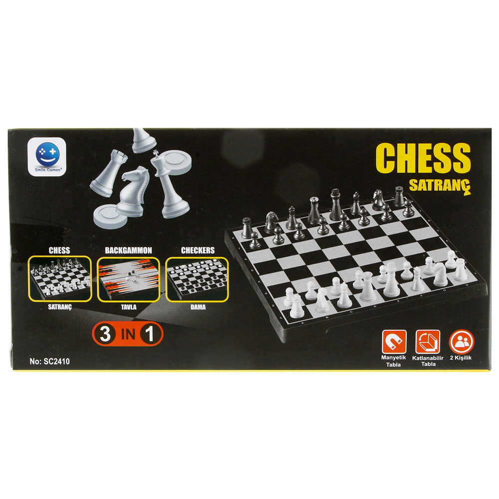 Smile Games Satranç Dama Tavla 3'ü 1 Arada Mıknatıslı Oyun Seti