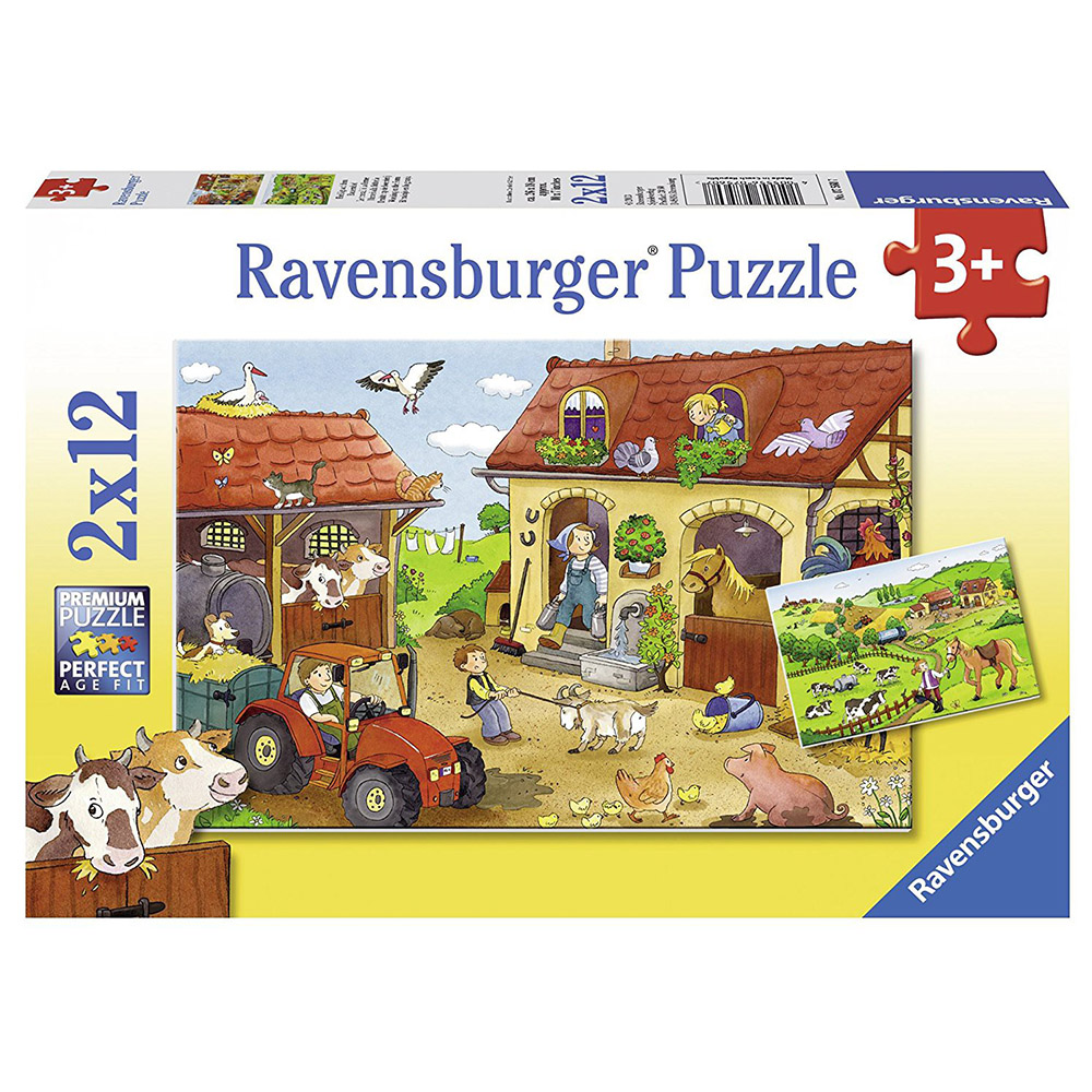 Ravensburger 2 x 12 Parça Çocuk Puzzle Çiftlikte Çalışmak