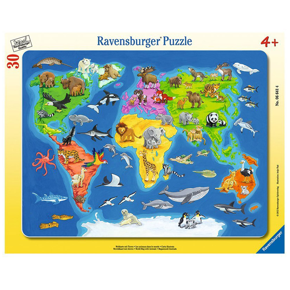 Ravensburger 30 Parça Çocuk Puzzle Hayvanlar Dünya Haritası