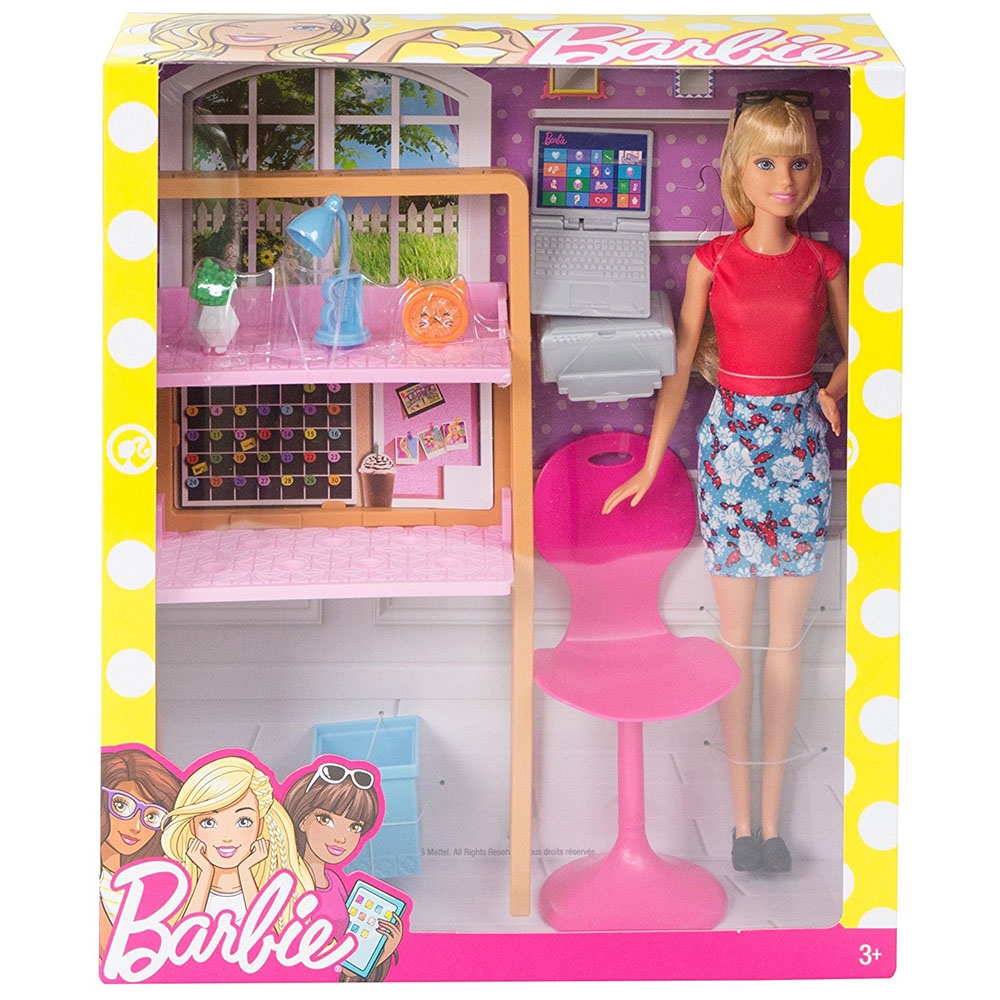 Barbie Bebek ve Çalışma Masası Oyun Seti DVX52