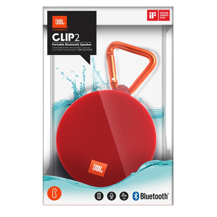 JBL Clip 2 Kırmızı Su Geçirmez Taşınabilir Bluetooth Hoparlör