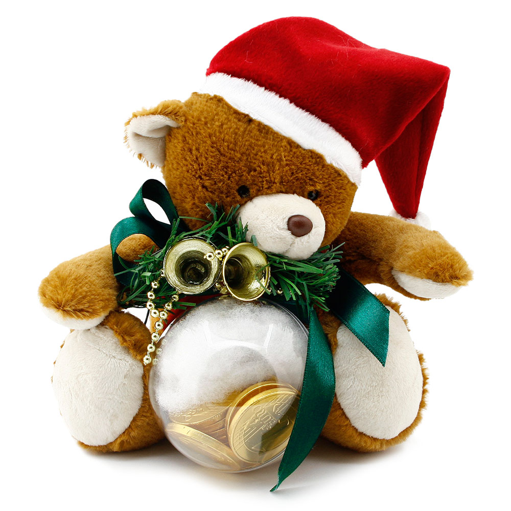 Yılbaşı Süslü Çikolata Hediyeli Noel Ayıcık Kahverengi