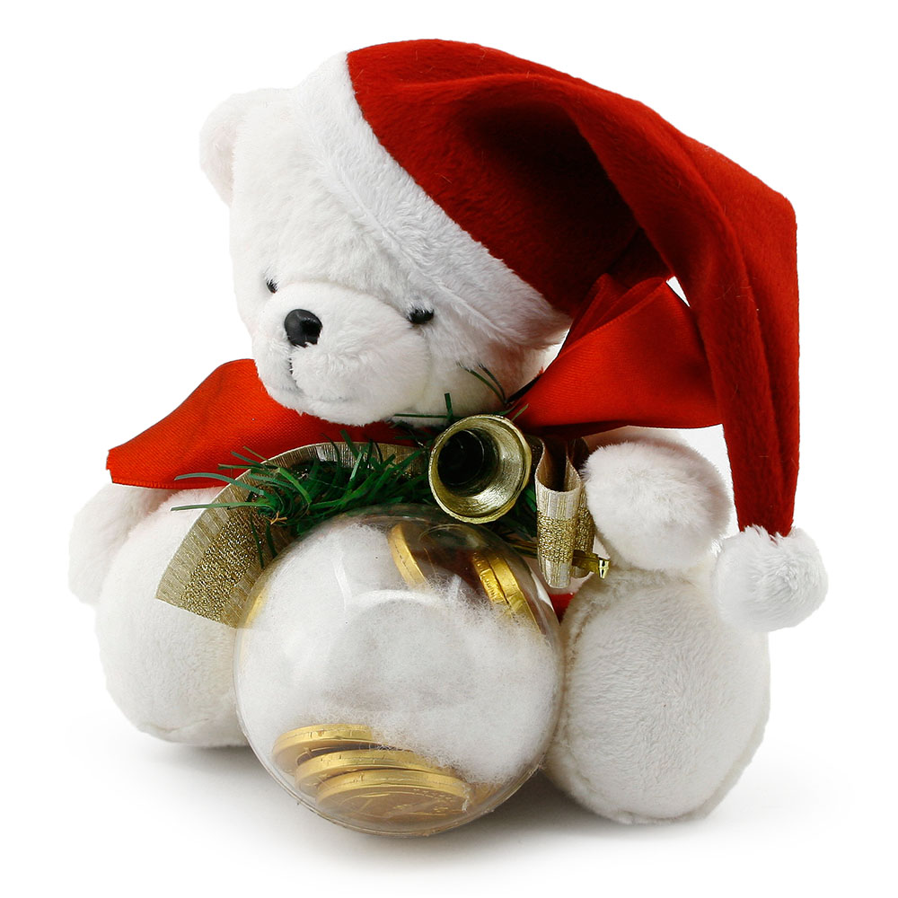 Yılbaşı Süslü Çikolata Hediyeli Noel Ayıcık Beyaz