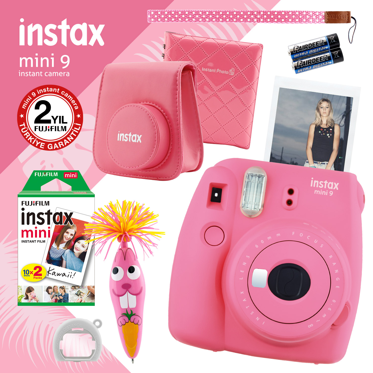 Fujifilm Instax Mini 9 Pembe Fotoğraf Makinesi ve Hediye Seti