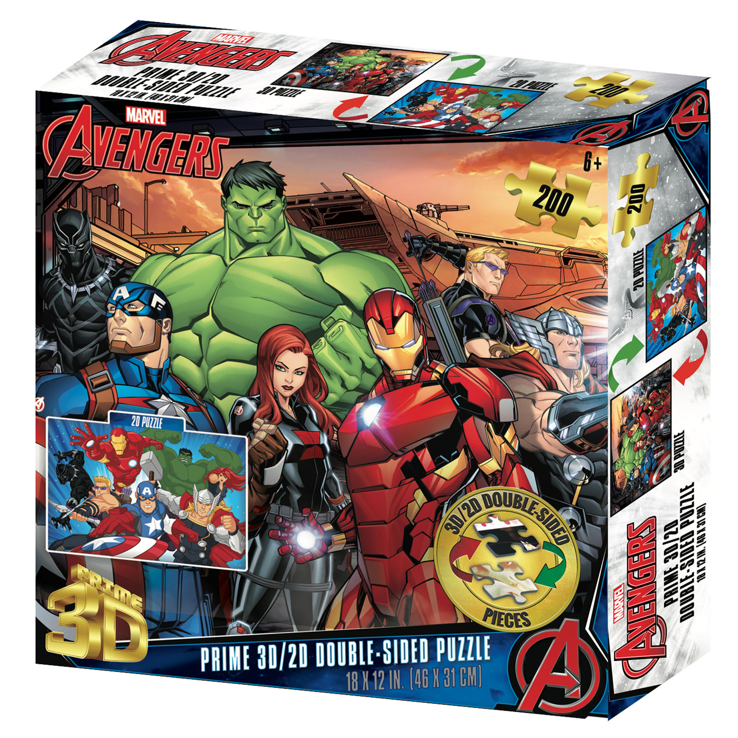 Prime 3D Marvel Avengers Çift Taraflı Puzzle 200 Parça 37551