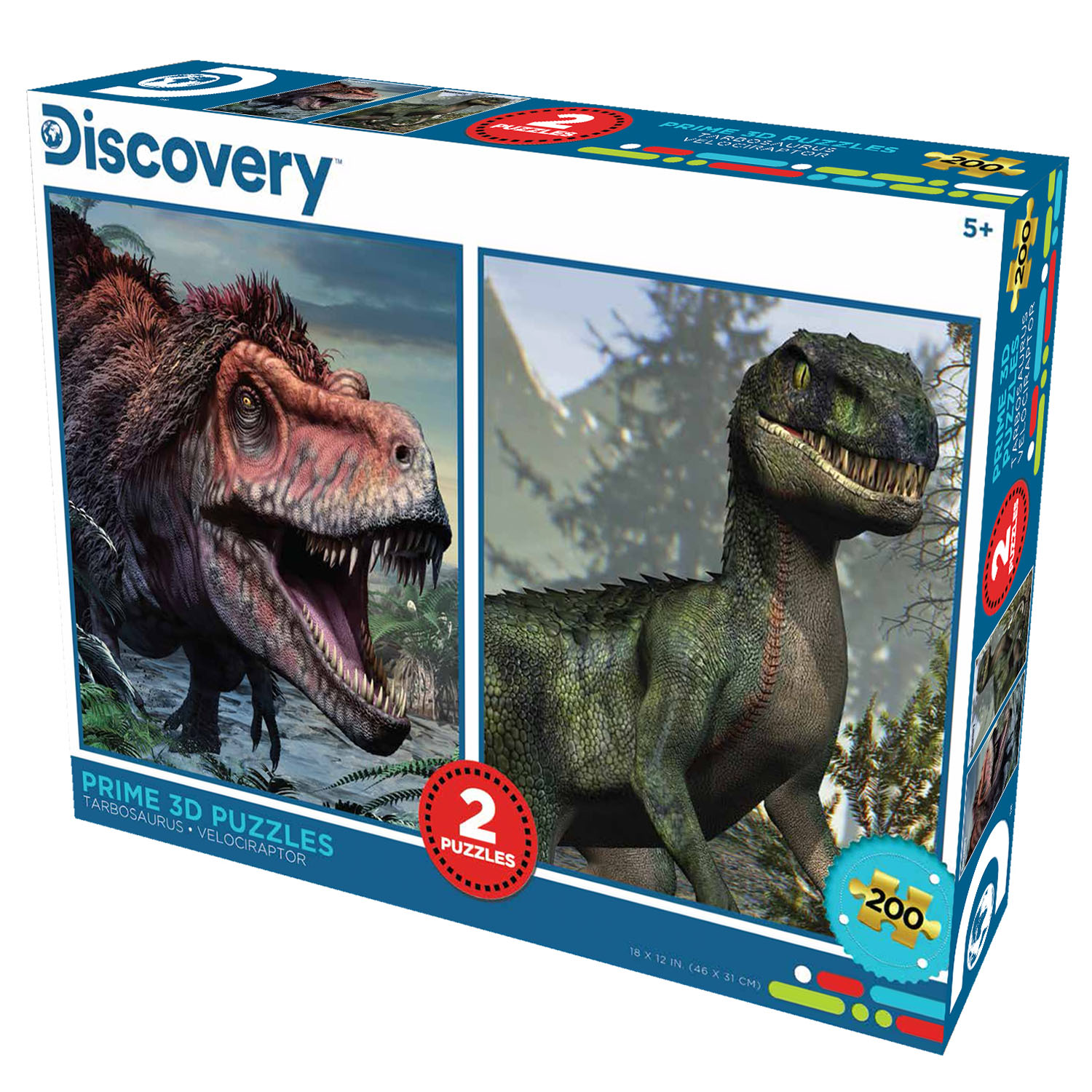 Prime 3D Discovery Tarbosaurus ve Velociraptor İkili Puzzle 200 P