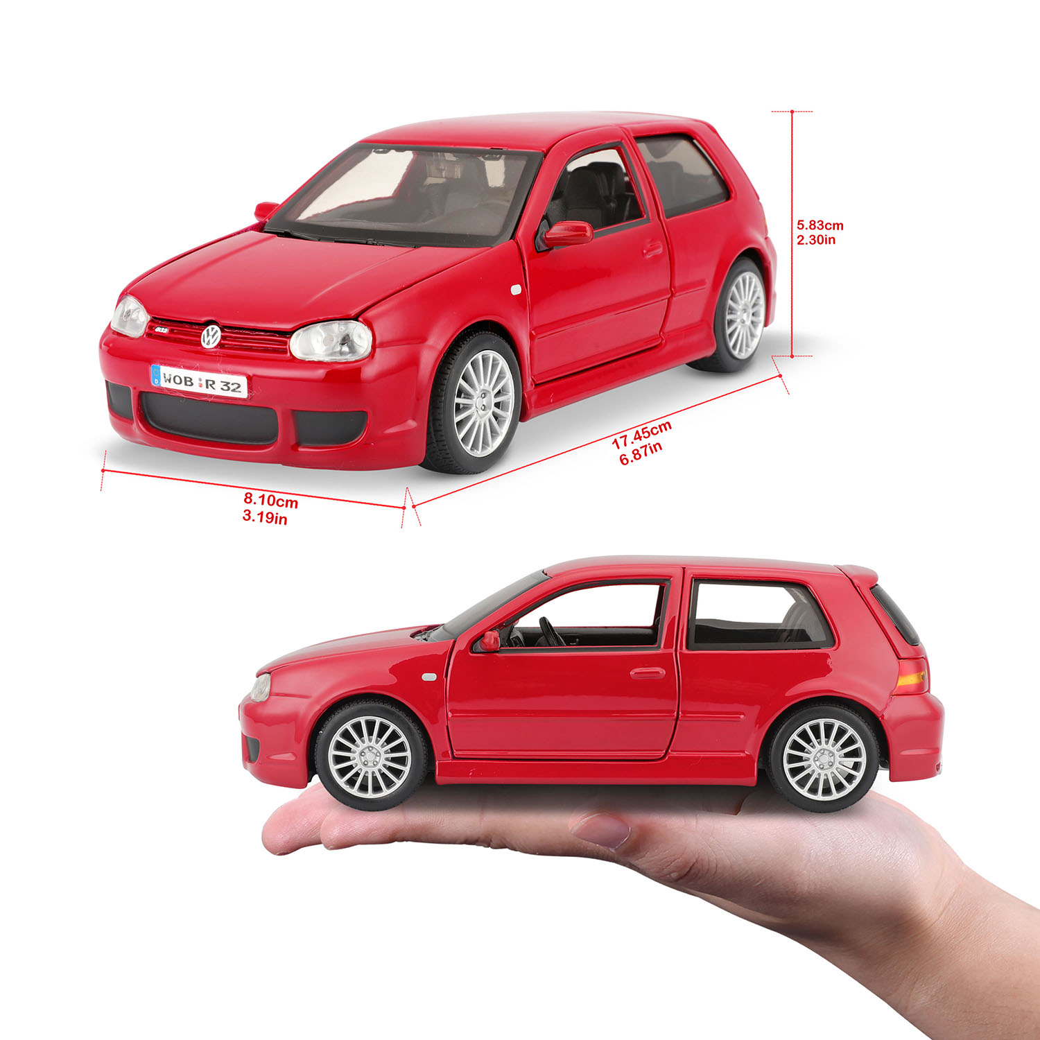1:24 Volkswagen Golf R32 Model Araba 31290 - Kırmızı