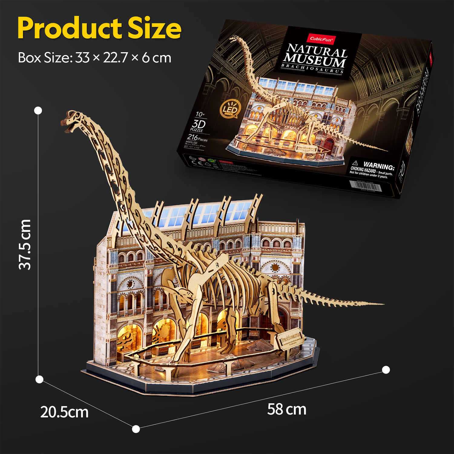 Natural Museum - Brachiosaurus 3D Puzzle (Led Işıklı) L544h