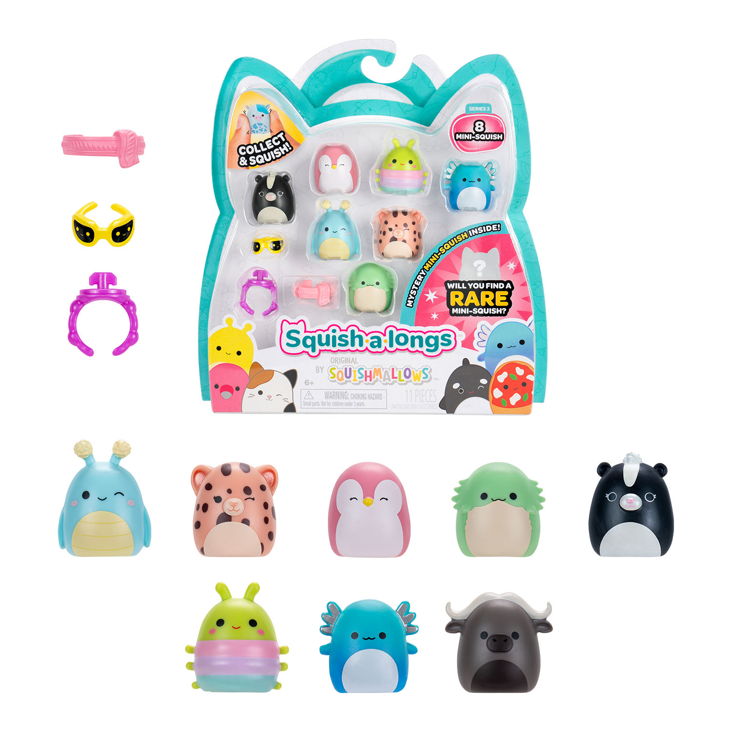 Squish-a-longs 8 Figür + Yüzük Set Seri 3 AL0026