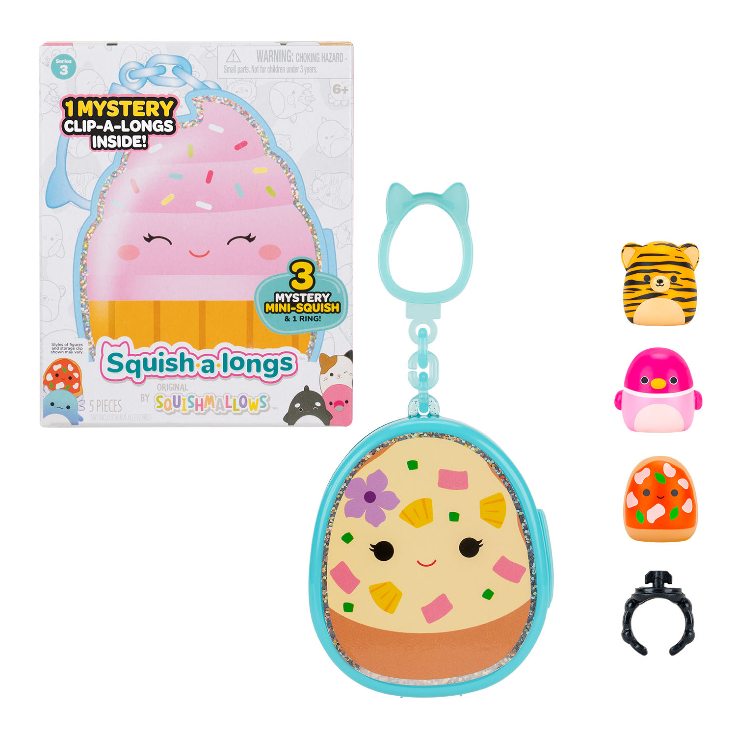 Squish-a-longs 3 Figür + Yüzük Çantalı Sürpriz Paket Seri 3 AL007