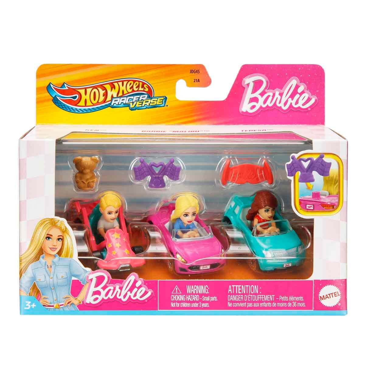 Hot Wheels Racerverse Barbie Yarış Pisti Arabaları 3’lü Paket JDG